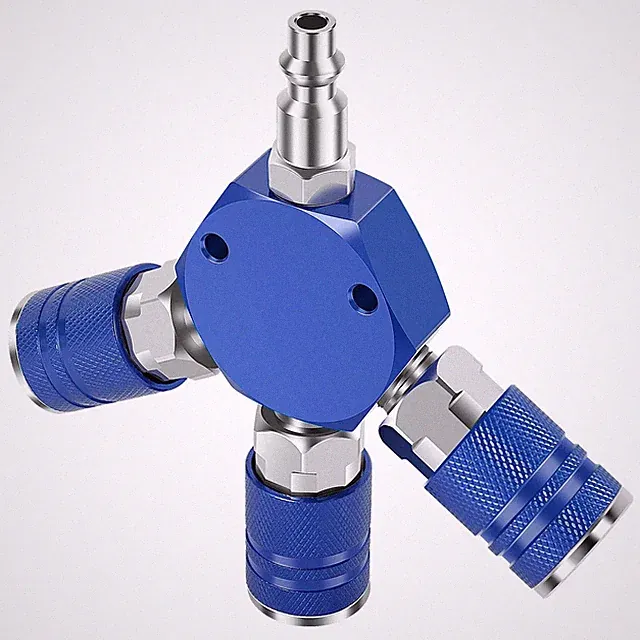 1* 3 Way Quick Connect Air Manifold Air Hose Splitter Durable 1/4" Air Tool Blue