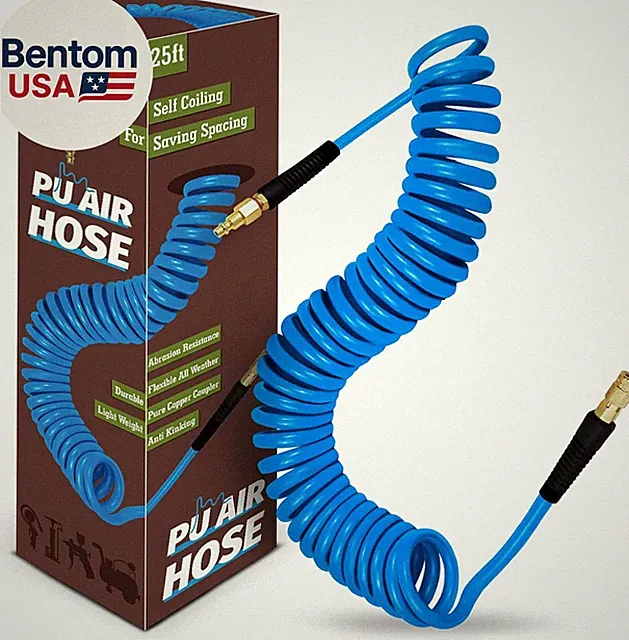 1/4 in X 25 Ft Polyurethane Air Hose with Bend Restrictor, Air Compressor Hose w