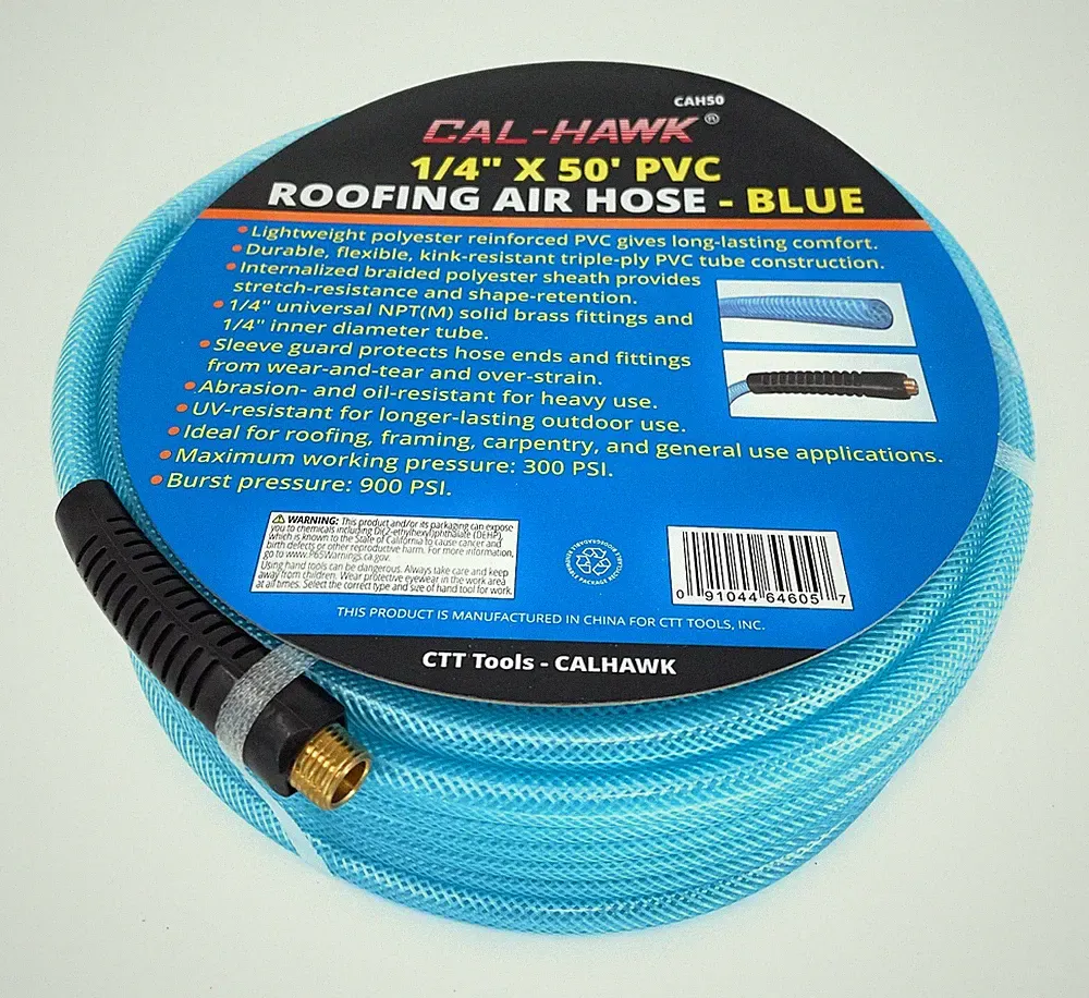 1/4" X 50' Air Hose 50 FT Flexible Braid Roofing Clear Blue PVC NPT 300 PSI
