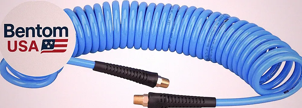 25 Feet Polyurethane Coiled Air Compressor Hose, 1/4 Inch MNPT Brass Swivel Air