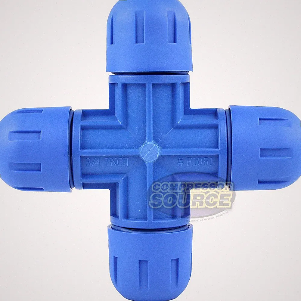 3/4" Fastpipe Cross Fitting For Aluminum Compressed Air Piping By Rapidair F1051