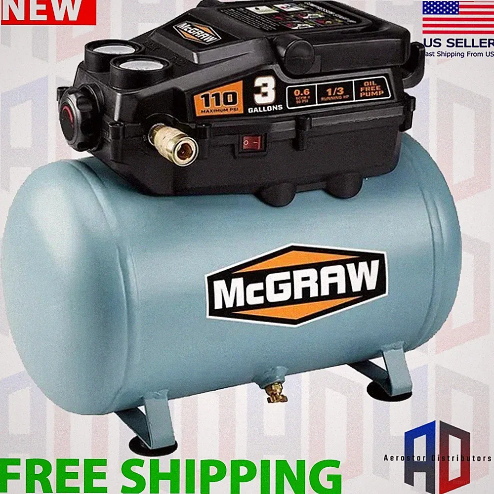 3 Gallon Air Compressor 110 PSI Oil-Free Portable Hot Dog Air Compressor Tool