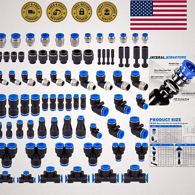 78 PCS Air Line Quick Connect Fittings 1/8" 1/4" 5/16" 3/8" 1/2" Quick Connec...