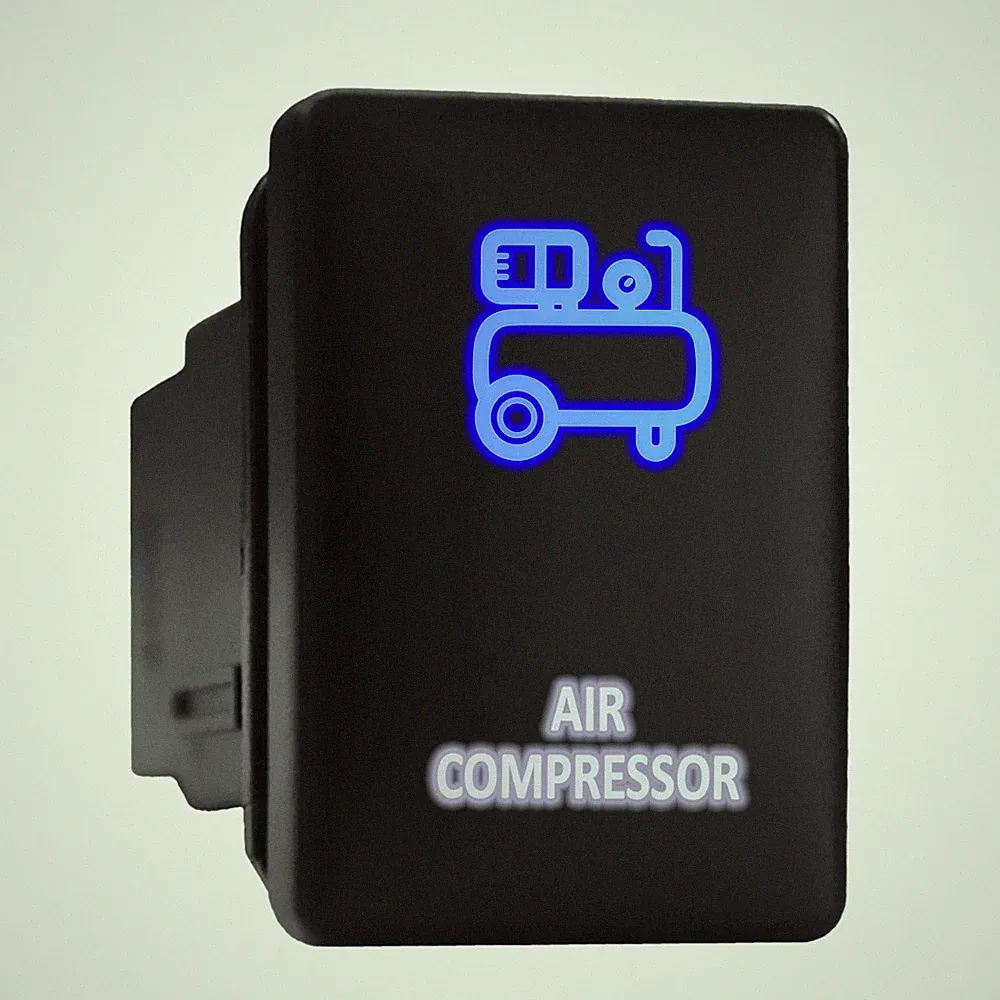 AIR COMPRESSOR Blue/White Backlit Short Push Button 1.28"x 0.87" (Fit: Toyota)