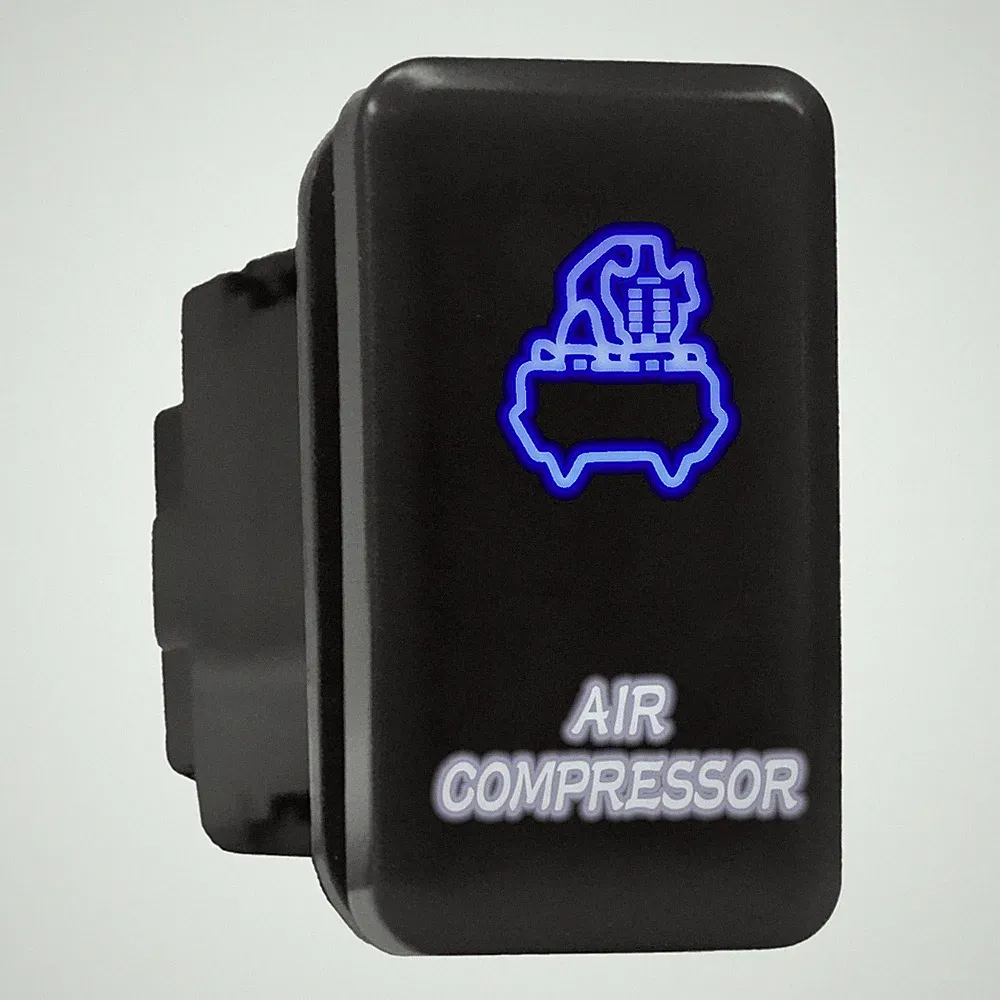 AIR COMPRESSOR Blue/White Backlit Tall Push Button 1.54"x 0.83" (Fit: Toyota)