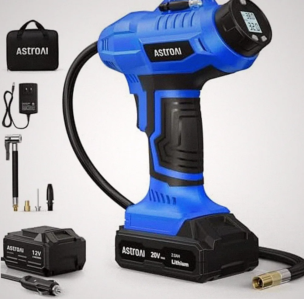 AstroAI Cordless Tire Inflator Air Compressor 20V Rechargeable Battery Powere...