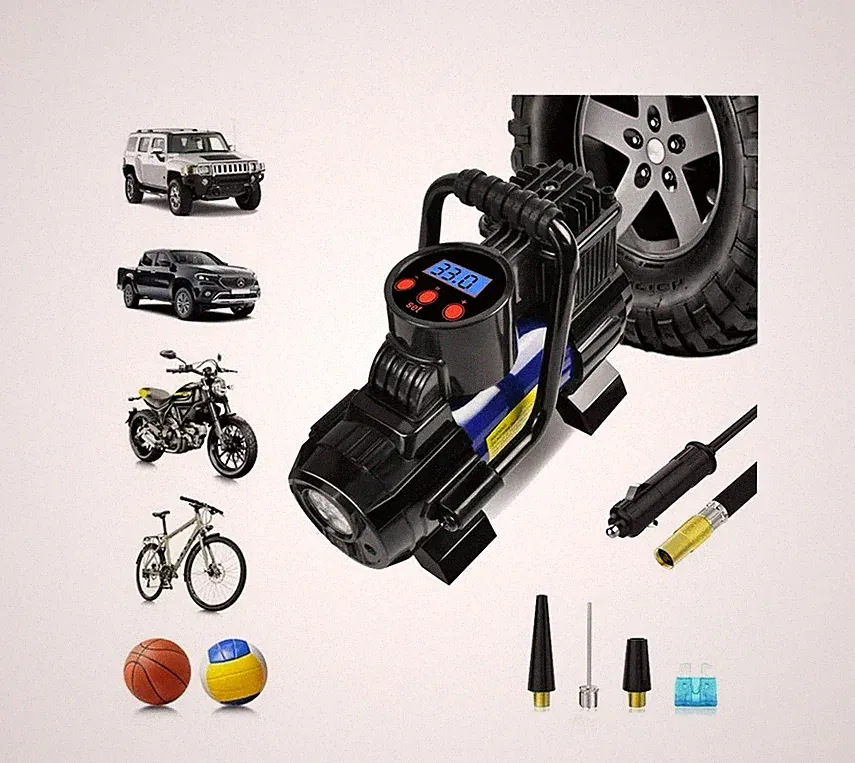 Heavy Duty Portable 12V 1 Car Tire Inflator Pump Air Compressor 120W 150 PSI, Bl