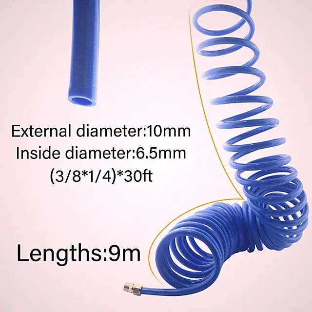 Polyurethane Recoil Air Hose with Fittings Compressor OD 10mm ID 6.5mm L 9M