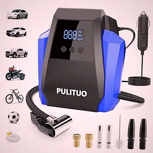 Tire Inflator Portable Air Compressor - Car Accessories 12V DC Air Pump Blue